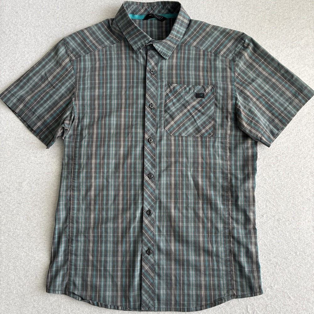 Arc'teryx Peakline Button Up Short Sleeve Shirt Gray Plaid Men's Size Medium